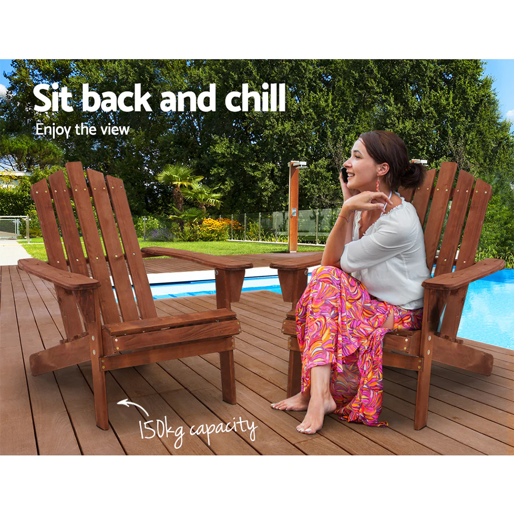 Adirondack Gardeon Outdoor Chairs Wooden Beach Chair Patio Furniture Garden Brown - Nurns