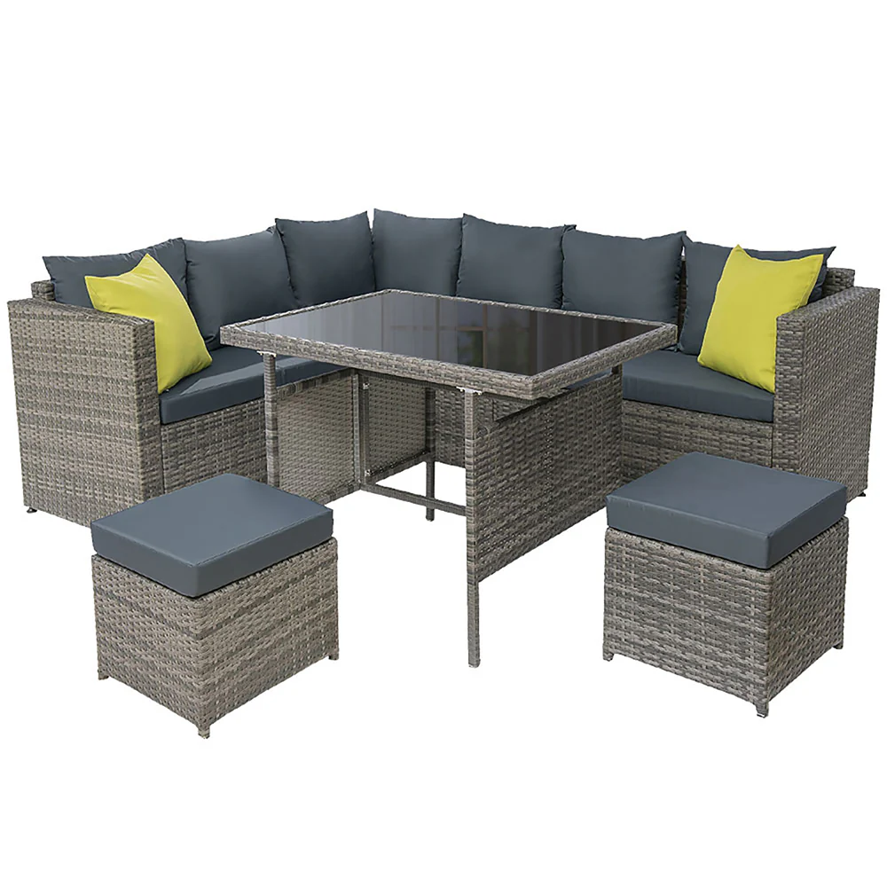 Alnwick 5-Seater Furniture Patio Set Table Chair Lounge Garden Wicker 6-Piece Outdoor Sofa - Grey - Nurns