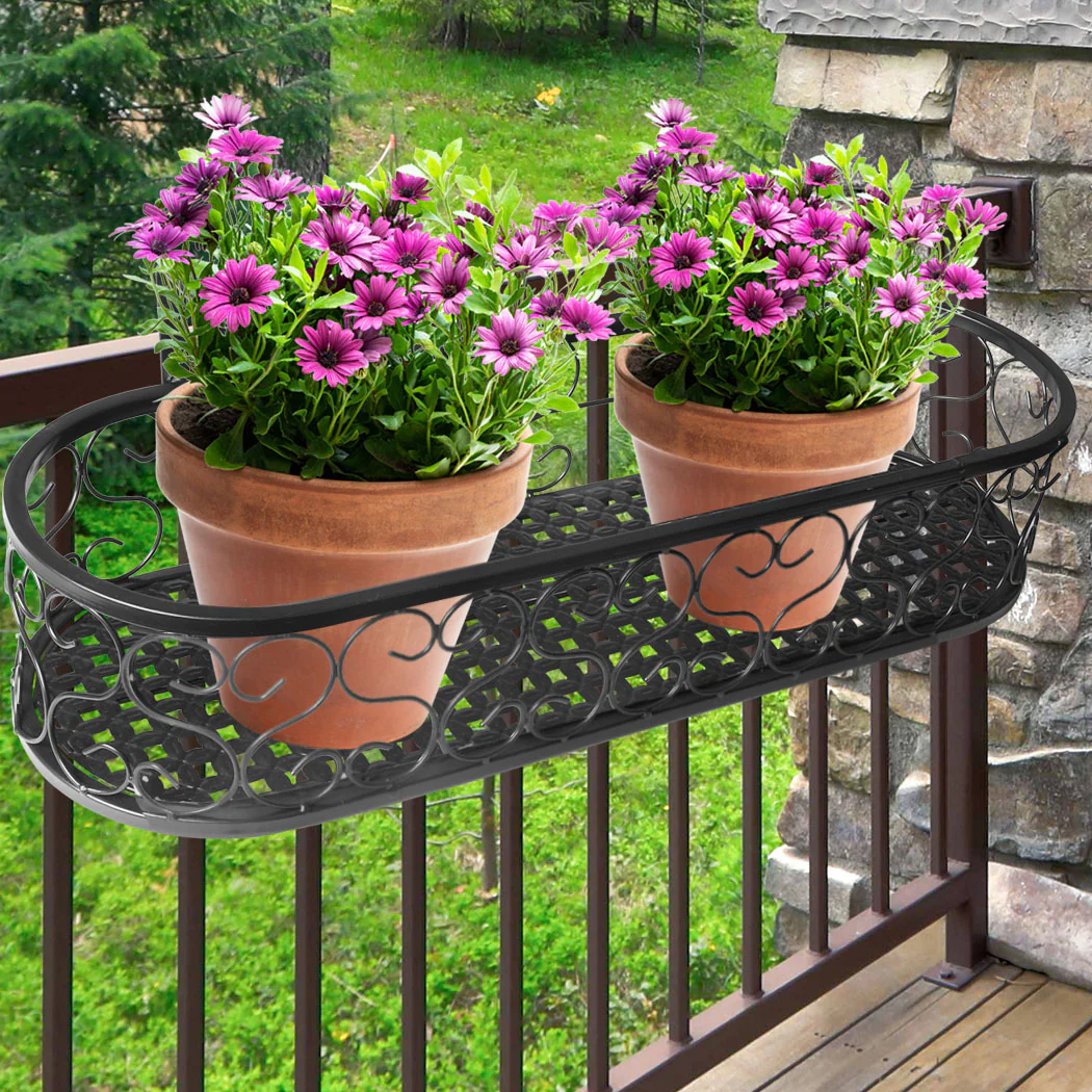 Plant Holder Plant Stand Hanging Flower Pot Basket Garden Wall Rack Shelf Oval Black - Nurns