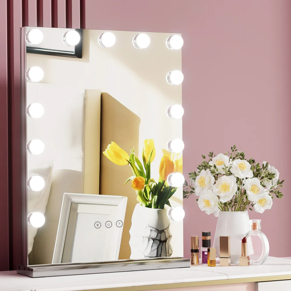 Hollywood Makeup Mirror With Light 15 LED Bulbs Lighted Frameless - Nurns