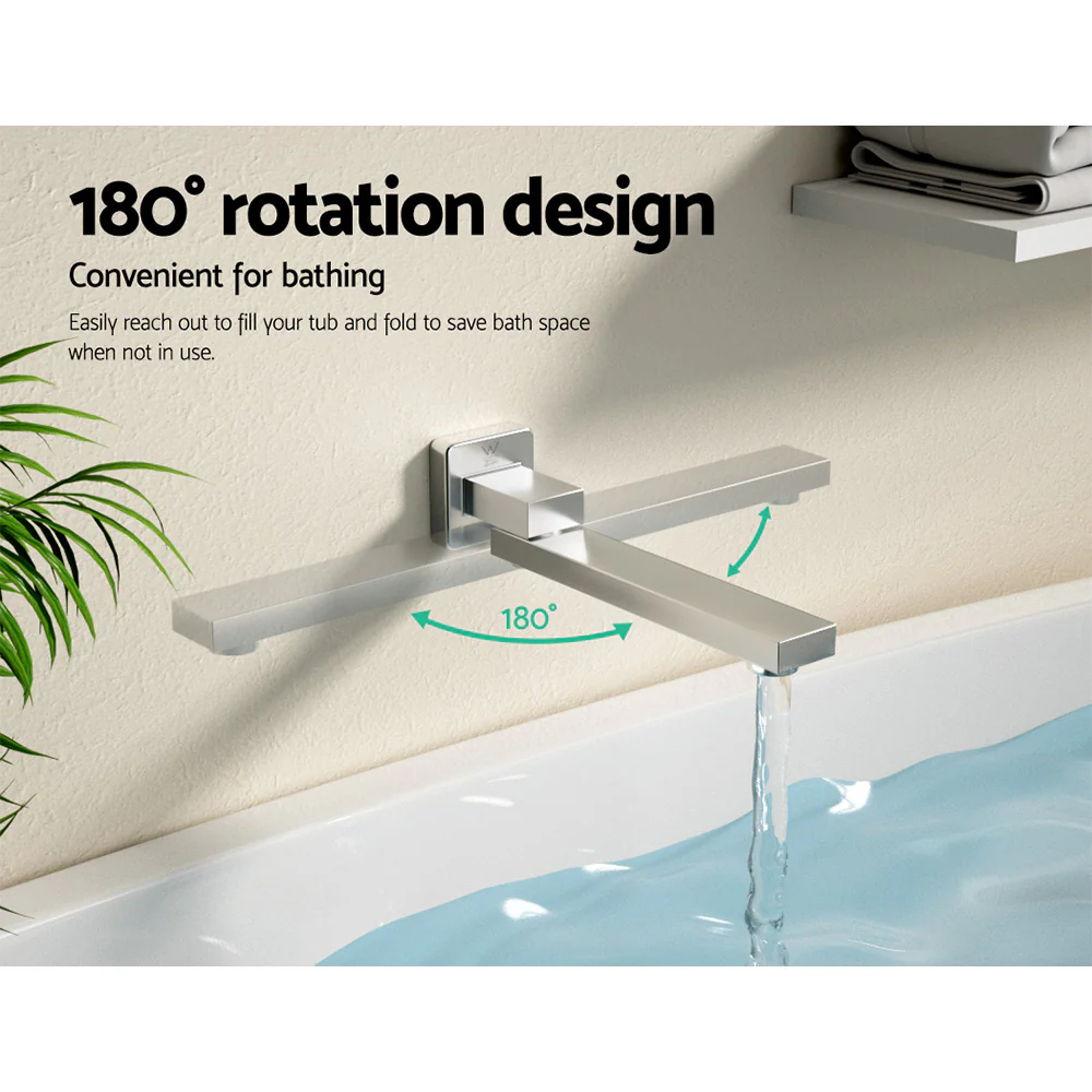 Bathroom Mixer Spout Wall Bath Tap Square Swivel Bathtub Chrome - Nurns