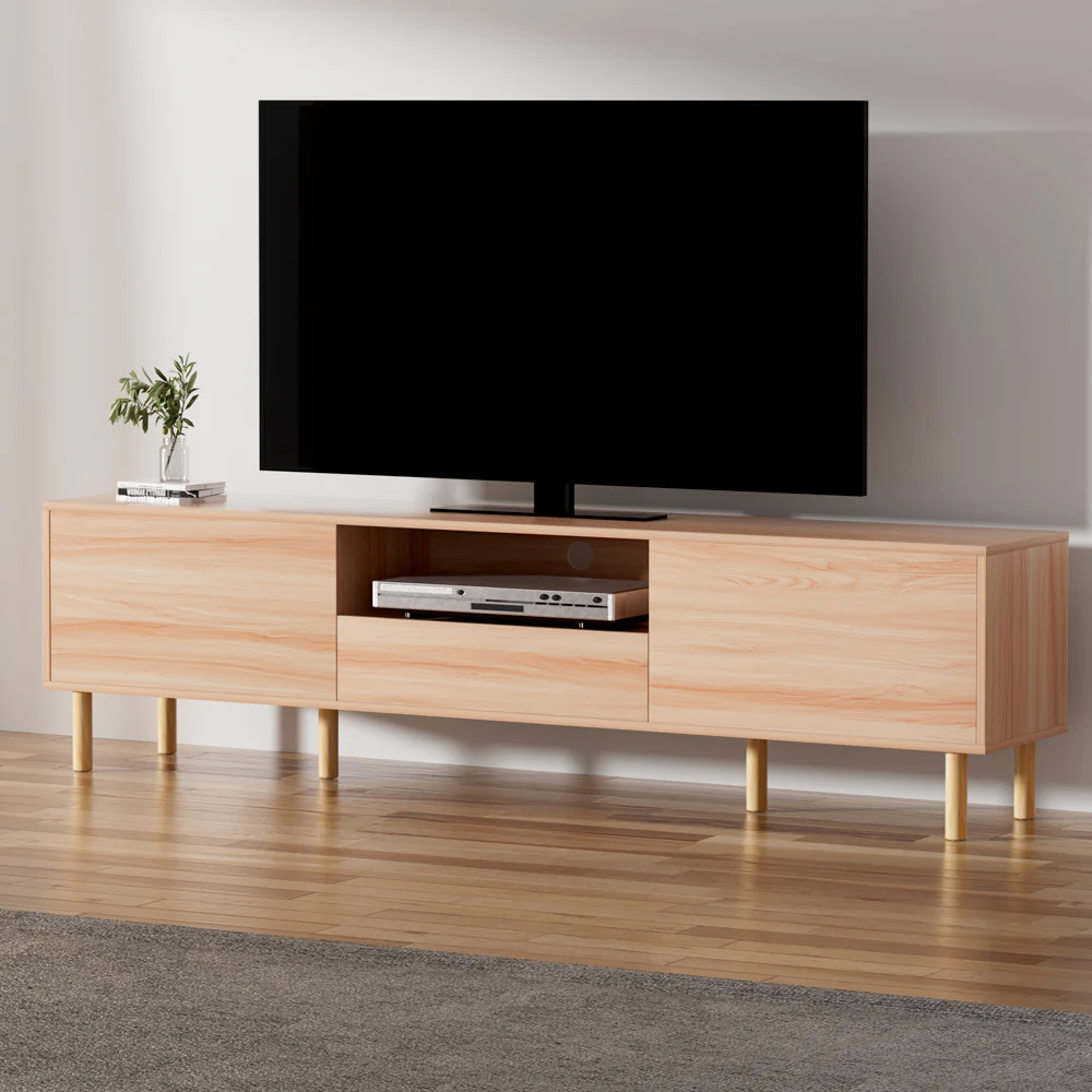 Isolde 180CM Entertainment Unit Stand TV Cabinet Storage Drawers Display Shelf - Natural - Nurns