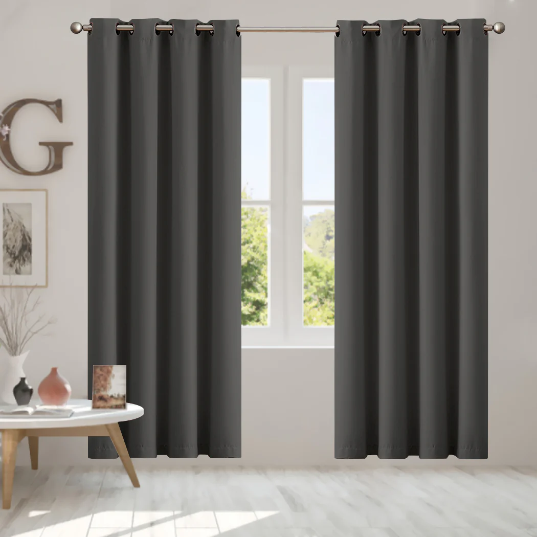 Set of 2 Blockout Curtains Panels 3 Layers Eyelet Room Darkening 140X230Cm Charcoal - Nurns