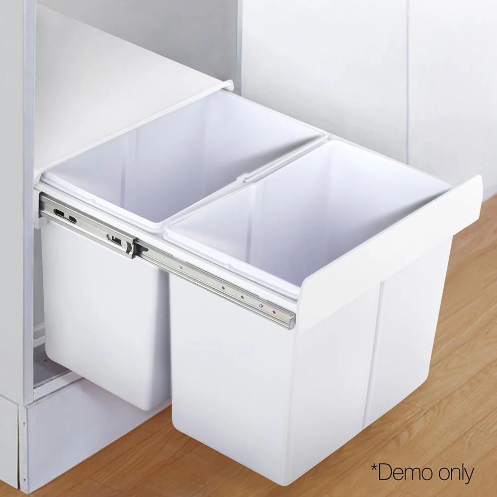 Pull Out Bin Kitchen Double Basket 2X15L White - Nurns