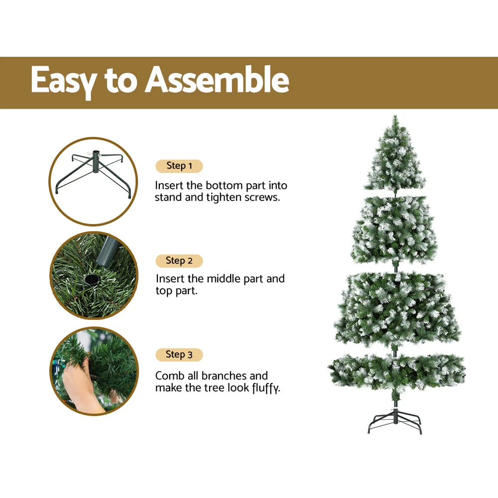 9ft 2.7m 1765 Tips Christmas Tree with Pine Needle Snowy Xmas Tree Green - Nurns