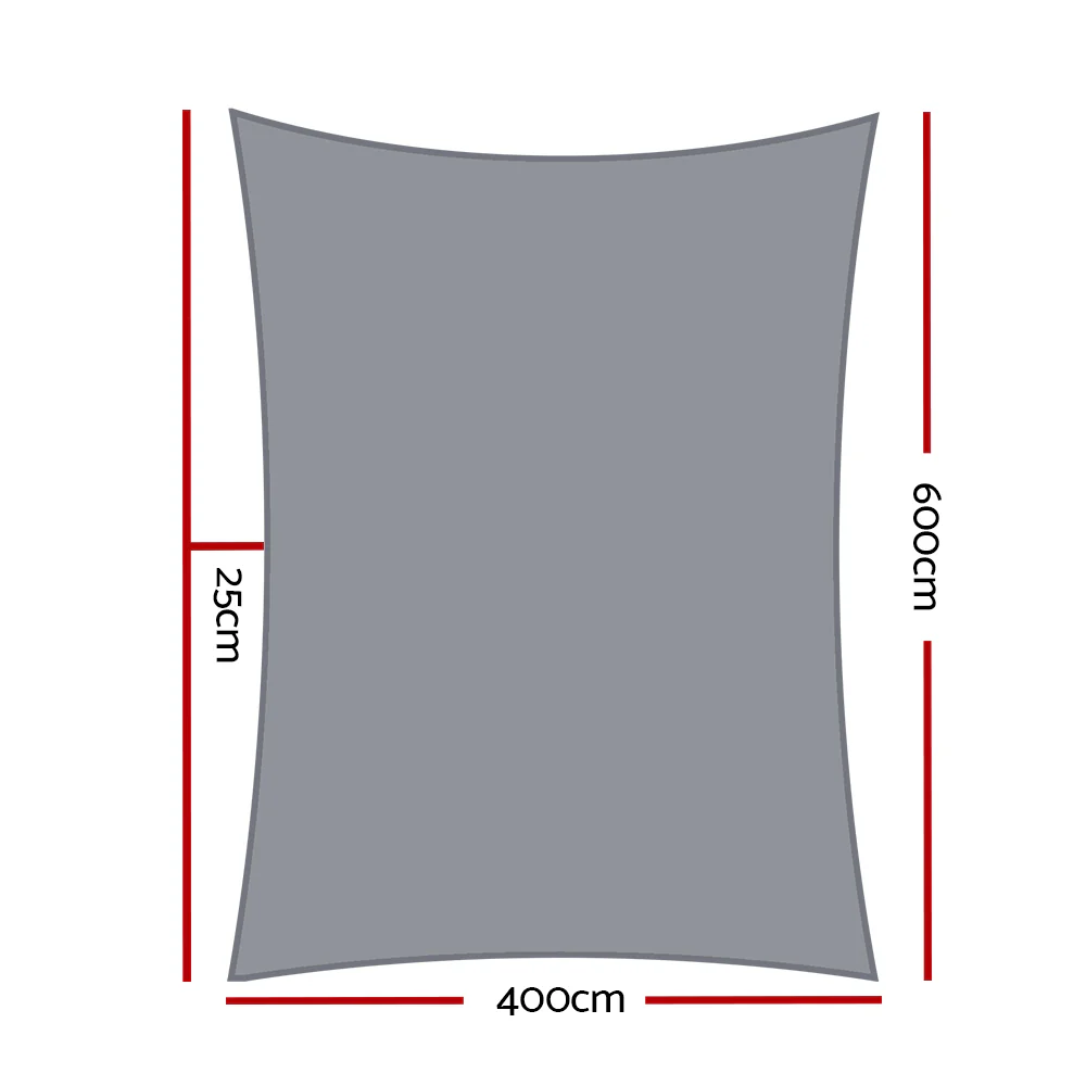 Instahut Shade Sail 4x6m Rectangle 280GSM 98% Grey Shade Cloth - Nurns