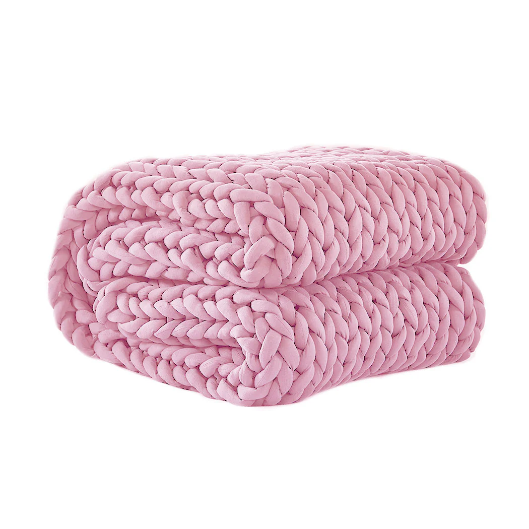 Whimsy Weighted Soft Blanket Knitted Chunky Bulky Knit 6.5KG - Pink - Nurns