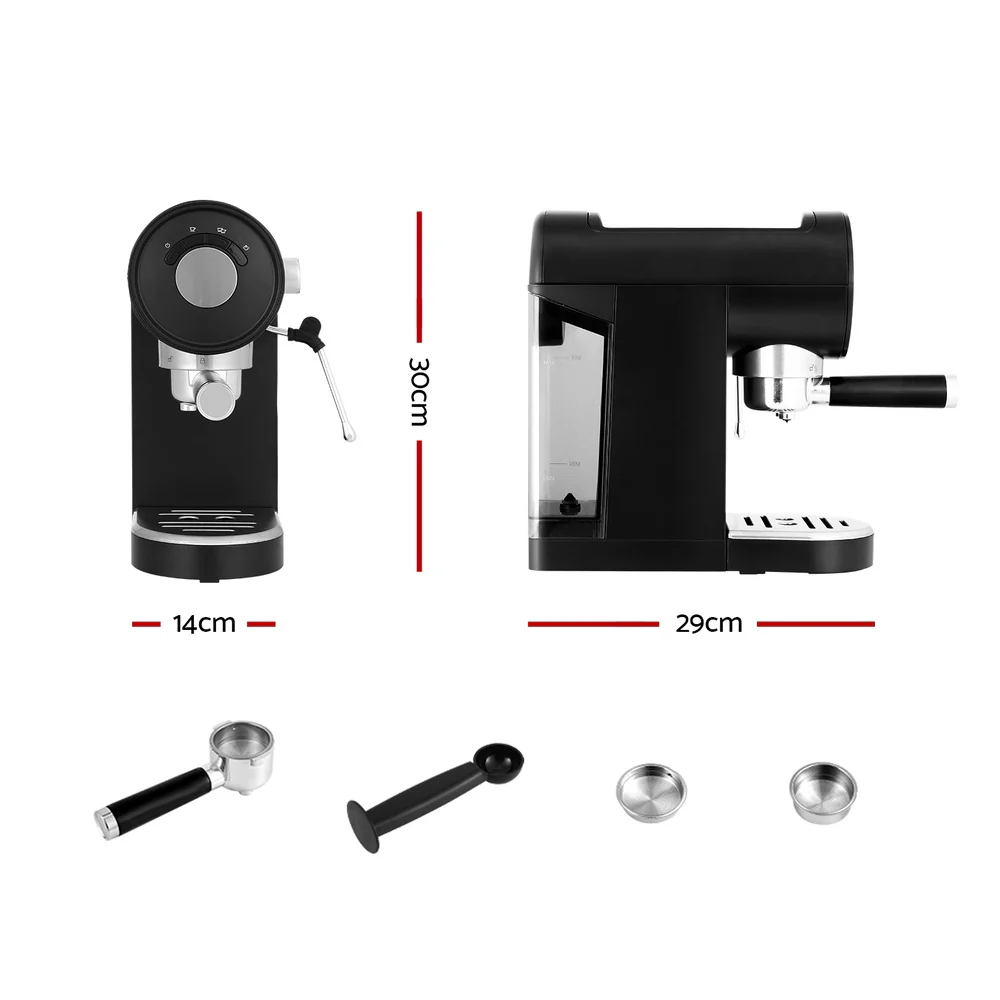 Devanti 20 Bar Coffee Machine Espresso Cafe Maker Black - Nurns