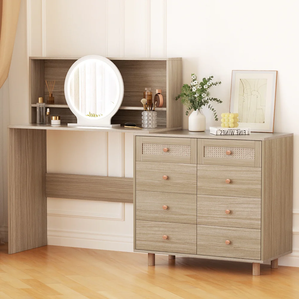 Dressing Table Set Stool LED Mirror - Pine - Nurns