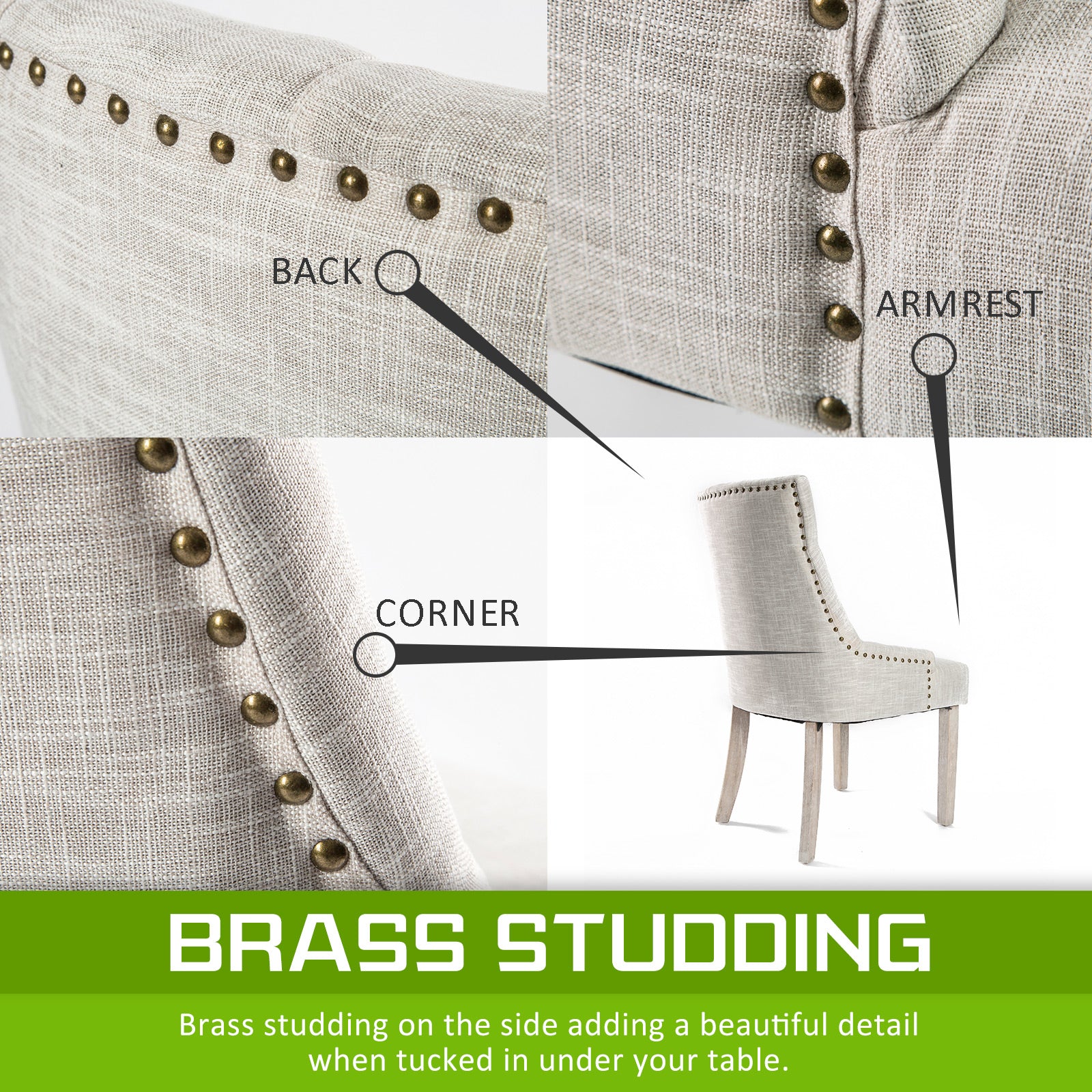 Sybil Set of 4 French Provincial Dining Chair Oak Leg - Cream - Nurns