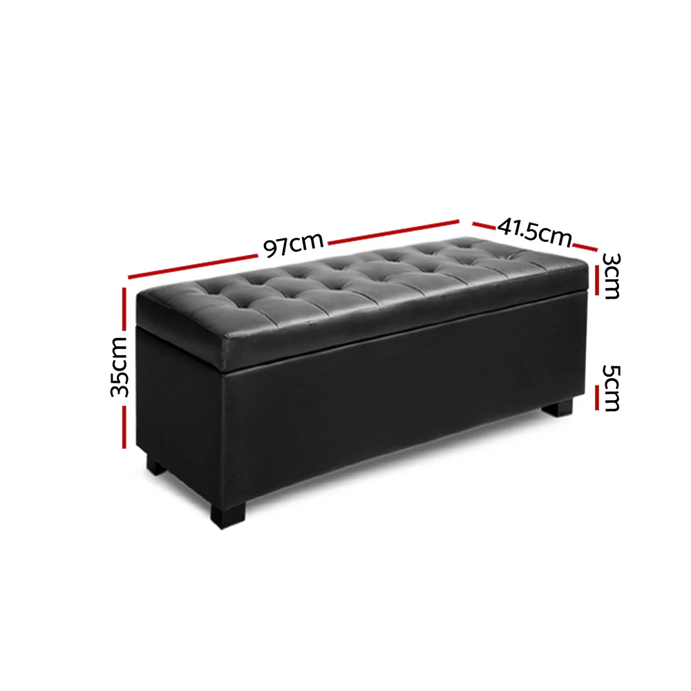 PU Leather Storage Ottoman - Black - Nurns