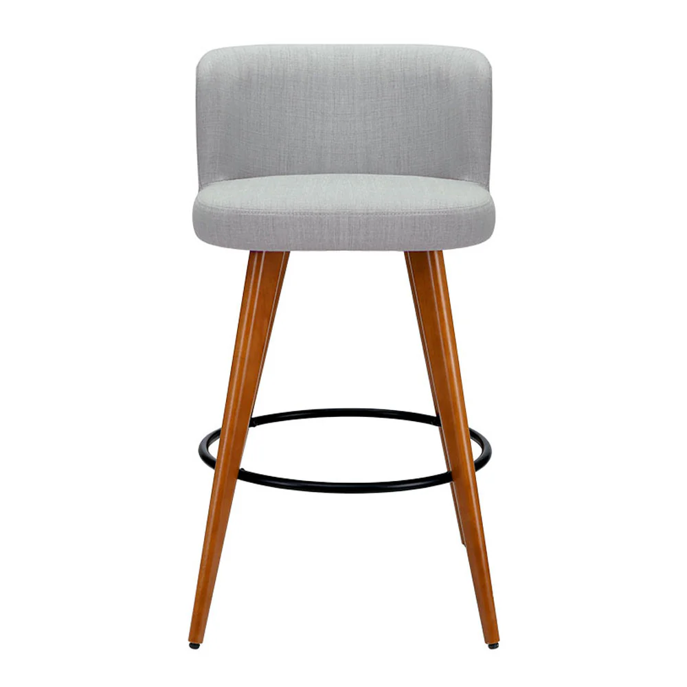 Set of 2 Arta Wooden Fabric Bar Stools Circular Footrest - Light Grey - Nurns