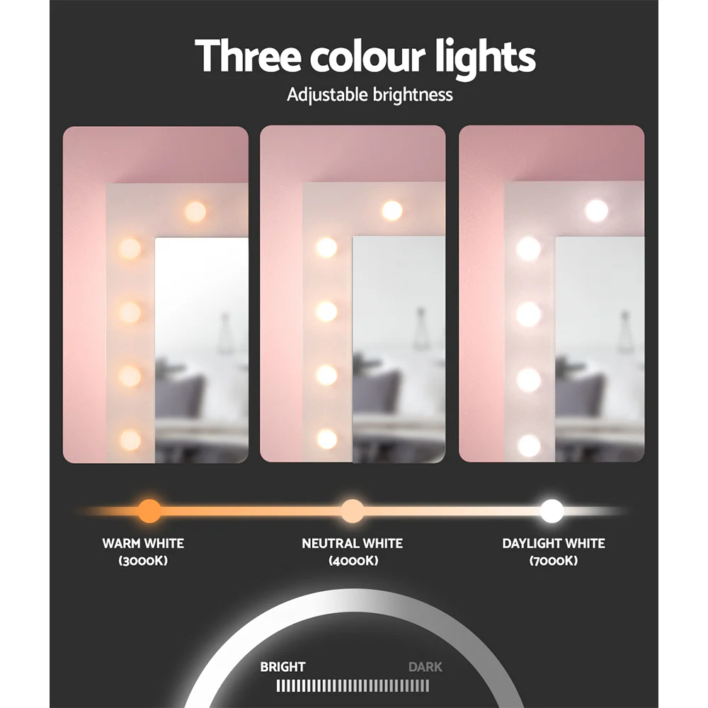 Dressing Table LED Makeup Mirror Stool Set 12 Bulbs Vanity Desk White - Nurns