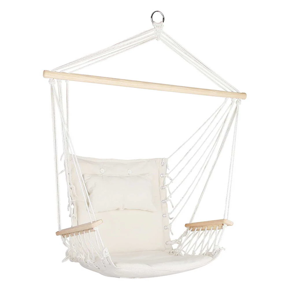 Hammock Chair Hanging with Armrest Camping Hammocks - Cream - Nurns