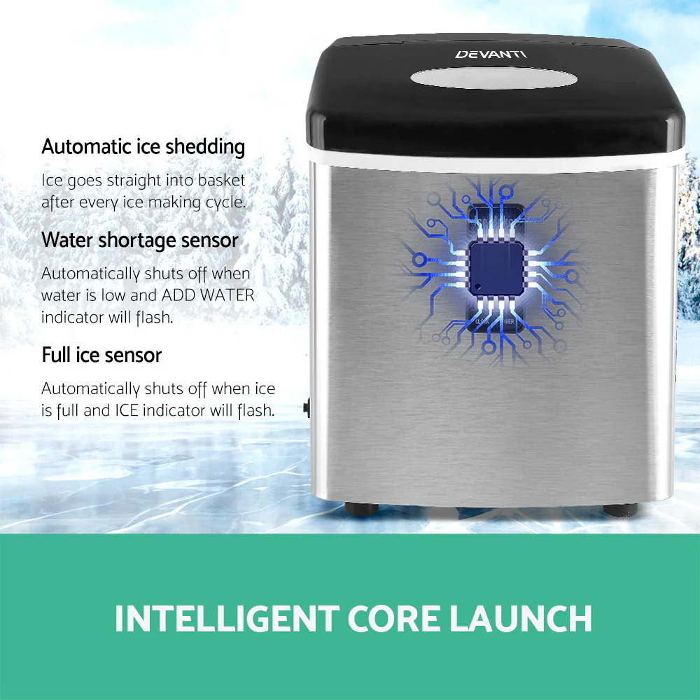 Devanti 3.2L Stainless Steel Portable Ice Cube Maker - Nurns