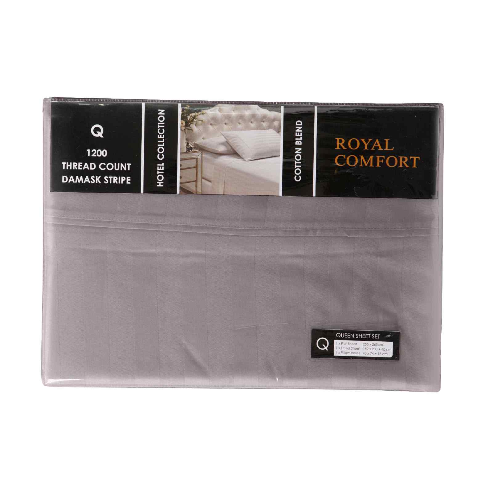 QUEEN 1200 Thread Count Stripe Cotton Blend Quilt Cover Sets - Grey - Nurns