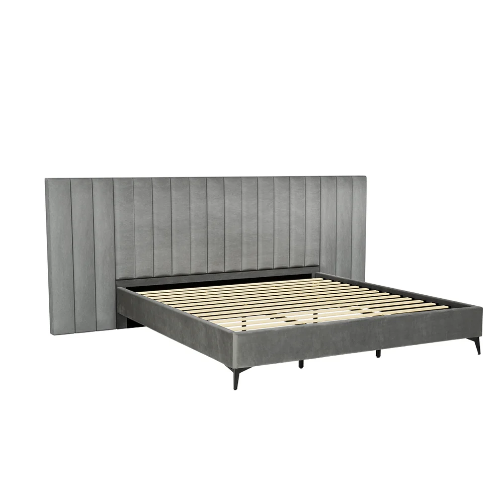 Suva Bed Frame Fabric with Oversized Headboard Velvet - Grey King - Nurns