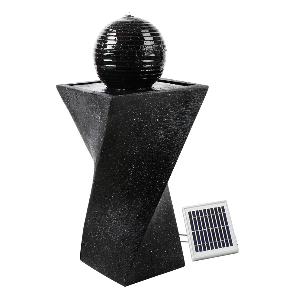 Solar Water Feature Twisted Fountain LED Light Bird Bath 85cm - Black - Nurns