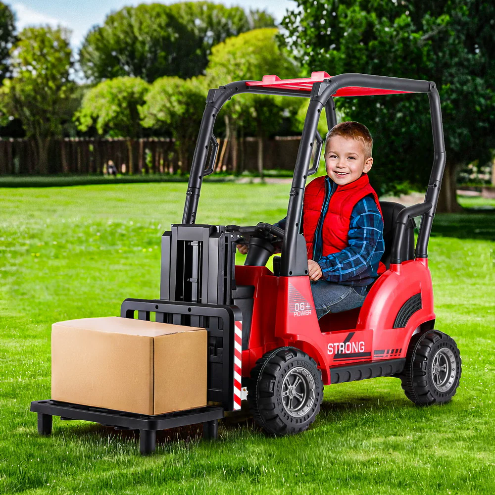 Kids Electric Ride On Car Forklift Loader Toys Cars Horn Remote 12V - Red - Nurns