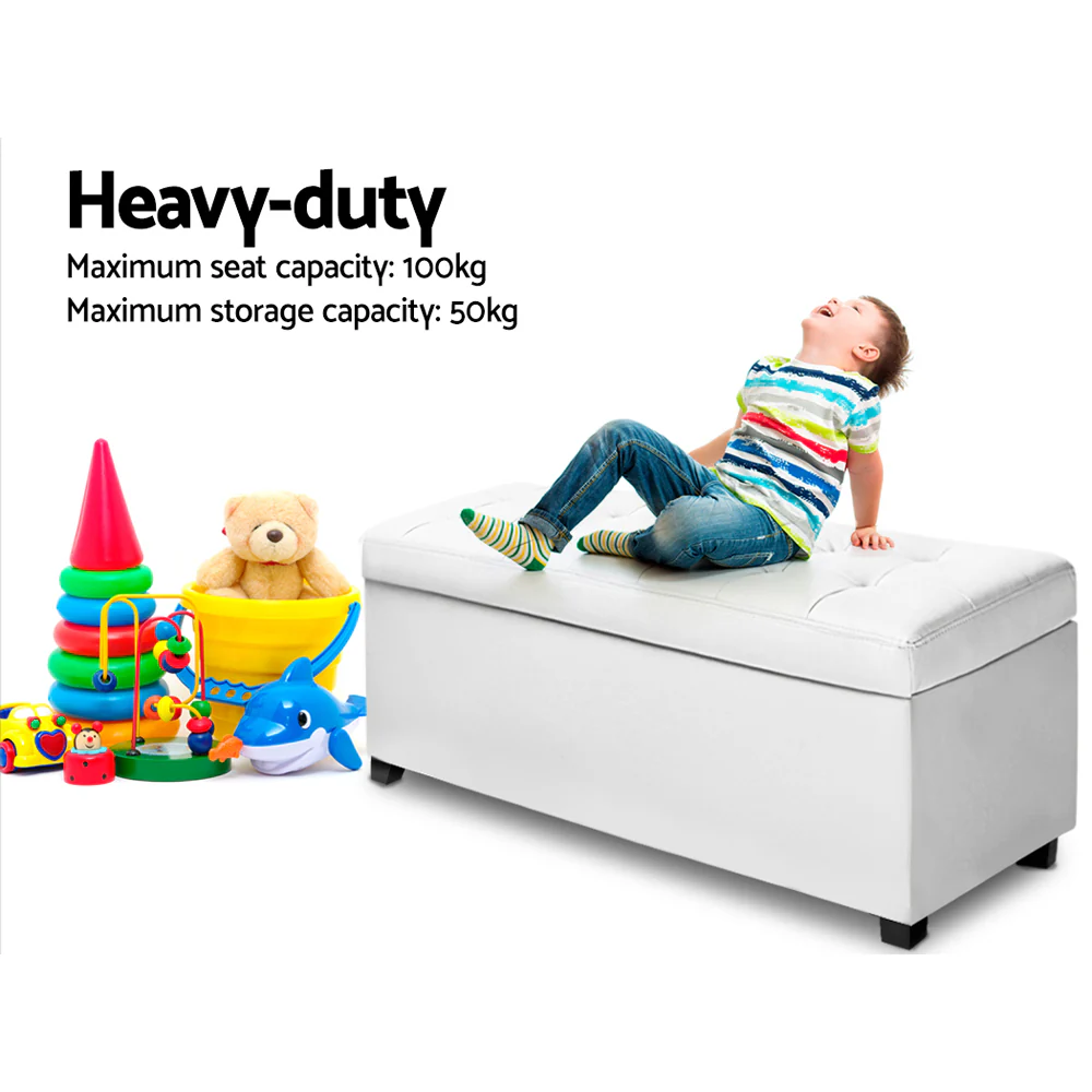 Storage Ottoman Blanket Box Footstool Leather Foot Stool Chest Toy Large - Nurns