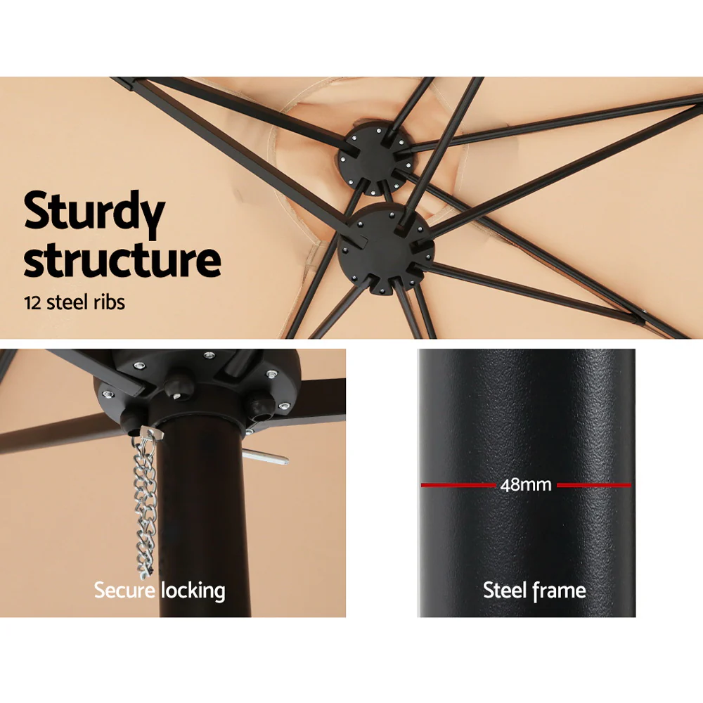 Instahut 4.57m Outdoor Umbrella Beach Pole Garden Tilt Beige - Nurns