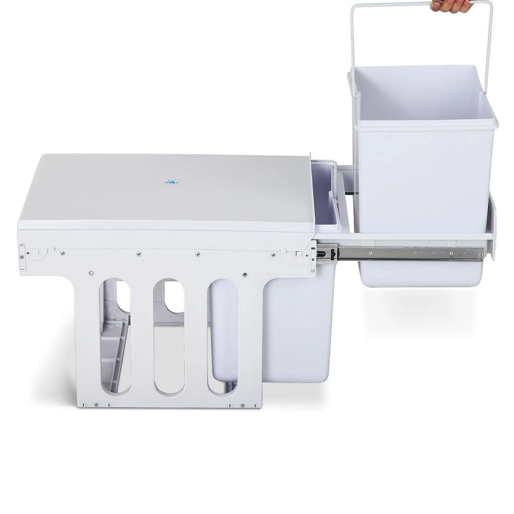 Pull Out Bin Kitchen Double Basket 2X15L White - Nurns