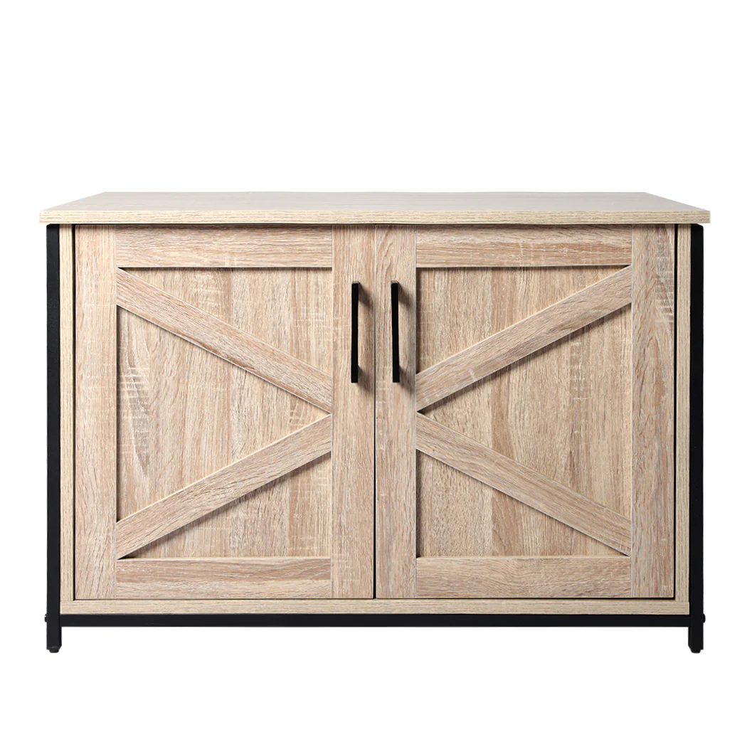 Enclosed Hooded Cat Litter Box Furniture Kitty Toilet Tray Pet House Table - Grey - Nurns