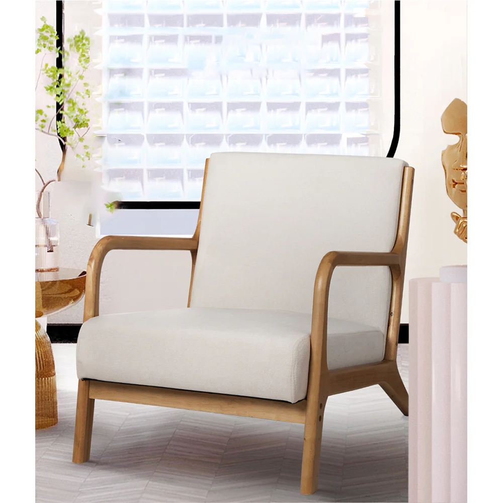 Myla Accent Lounge Bedroom Armchair - Beige & Wood - Nurns
