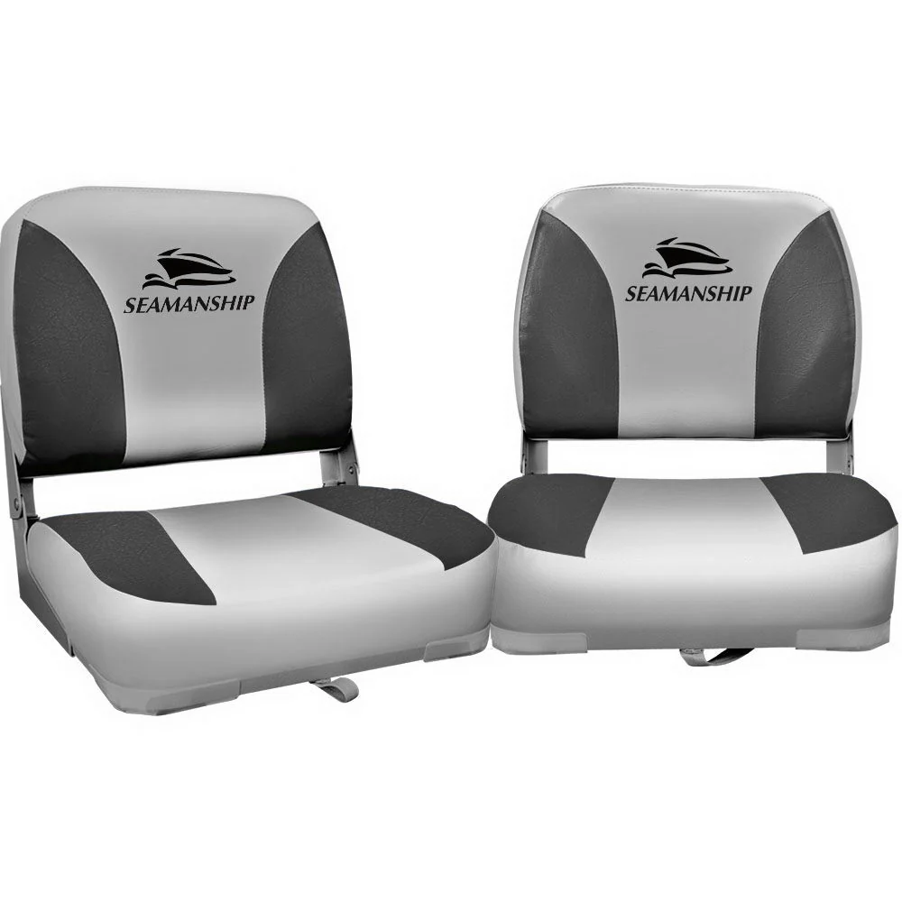 Set of 2 Folding Boat Seats Marine Swivel Low Back 13cm Padding Charcoal - Nurns