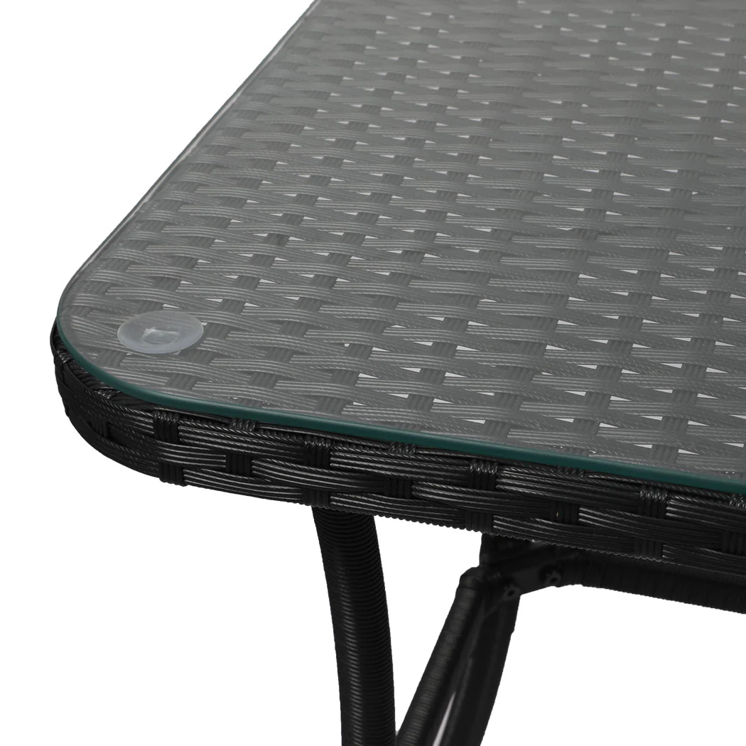 Finn 2-Seater Furniture Chair Table Patio Garden Rattan Seat 3-Piece Outdoor Setting - Black - Nurns