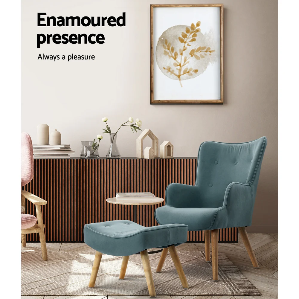 Marlyn Accent Fabric Ottoman Lounge Chair - Blue - Nurns