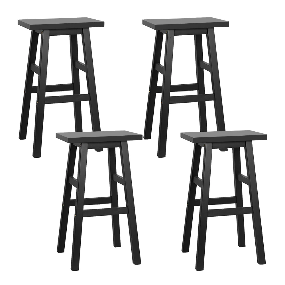 Set of 4 Lecce Beech Wood Bar Stools - Black - Nurns