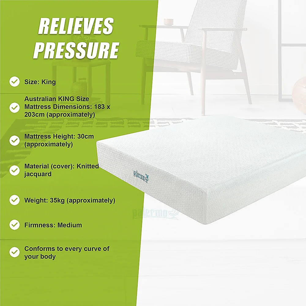Kairos 30cm Mattress Memory Foam Green Tea Infused - King - Nurns