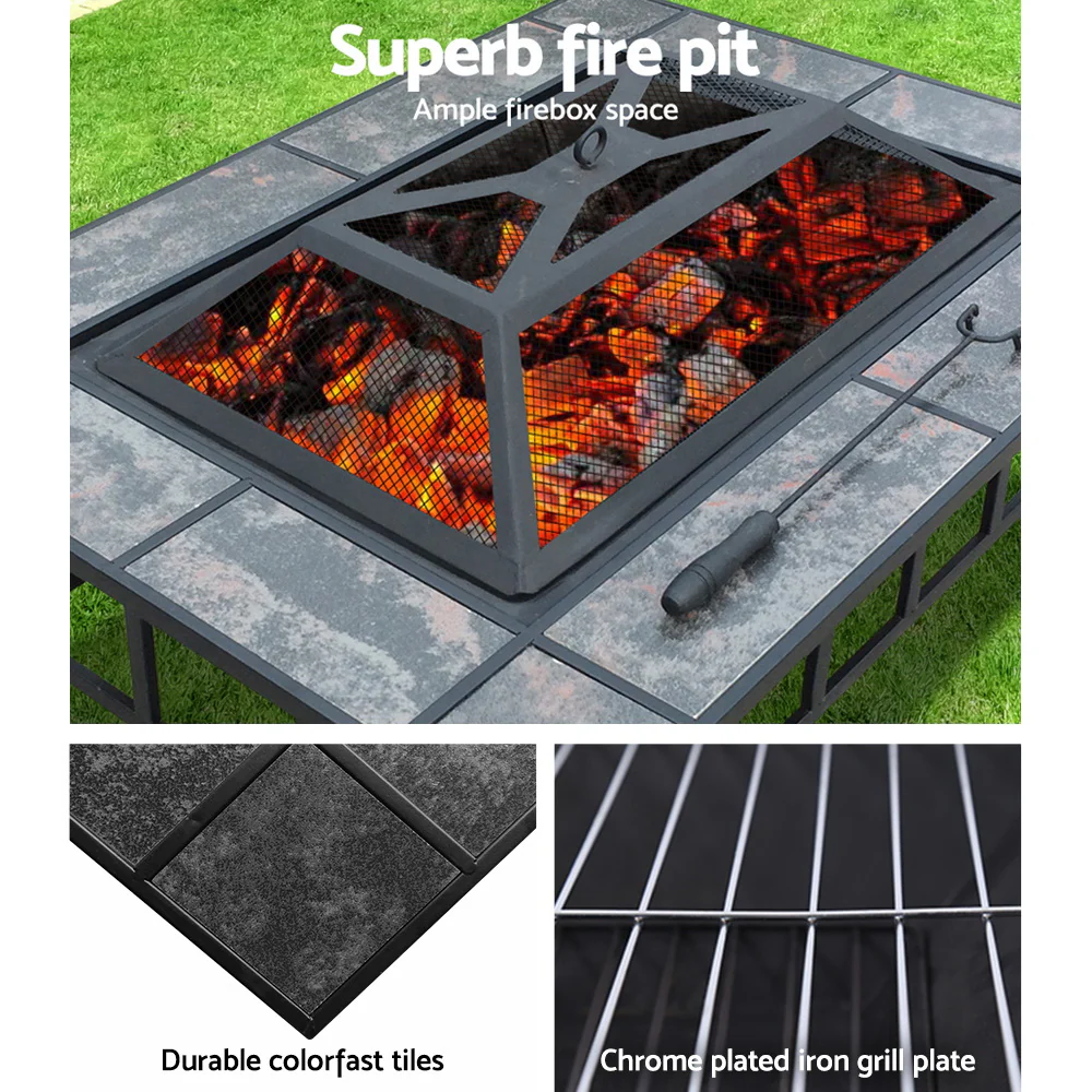 Fire Pit BBQ Grill Stove Table Ice Pits Patio Fireplace Heater 3 IN 1 - Nurns