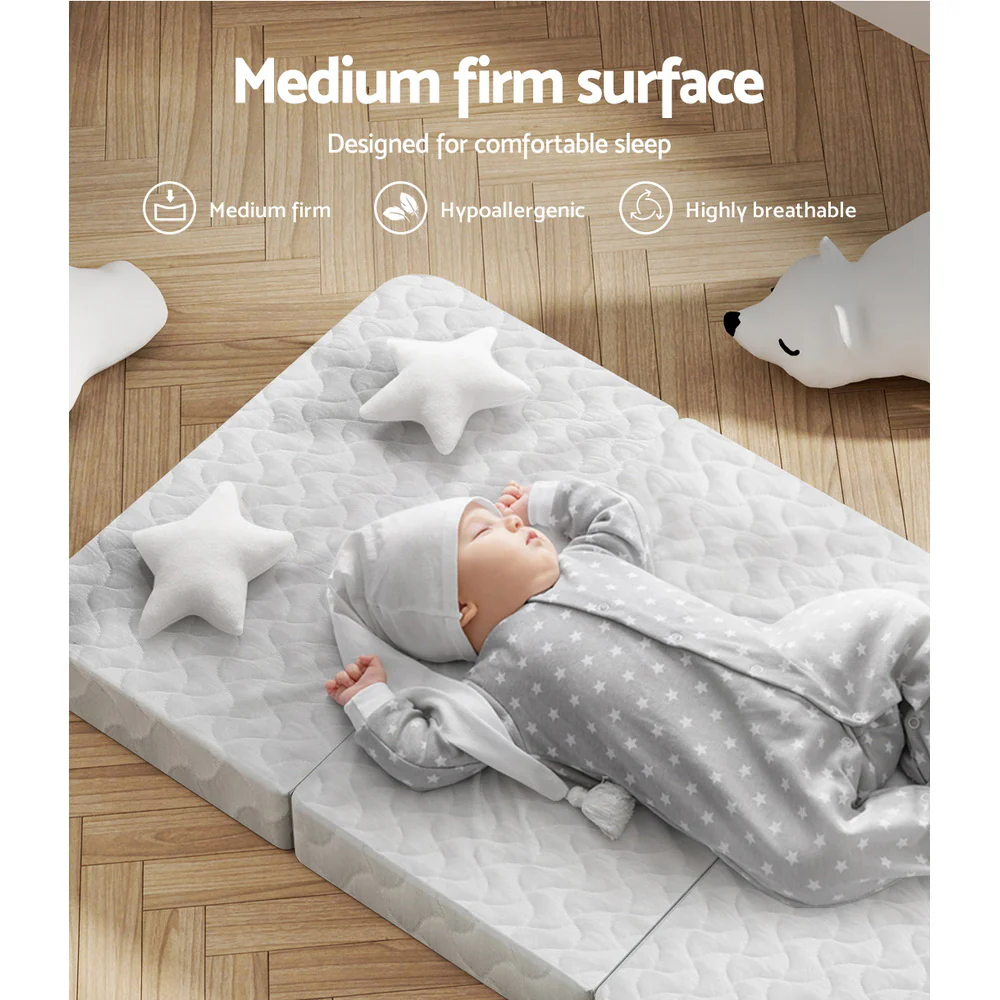 Aubrey 8cm Foldable Mattress Portacot Foam Mattresses Travel Cot Baby Bamboo Cover - Cot - Nurns