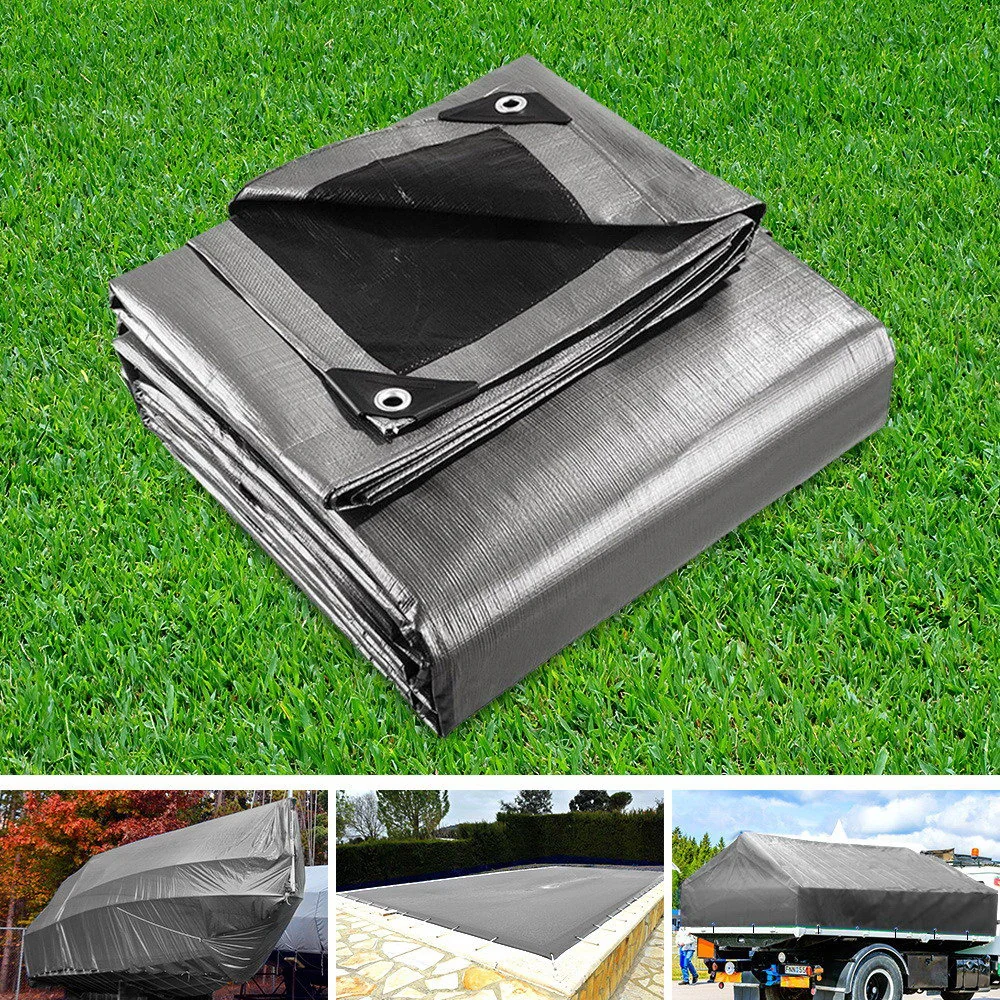 6x7.3m Tarp Camping Tarps Poly Tarpaulin Heavy Duty Cover 180gsm Silver - Nurns