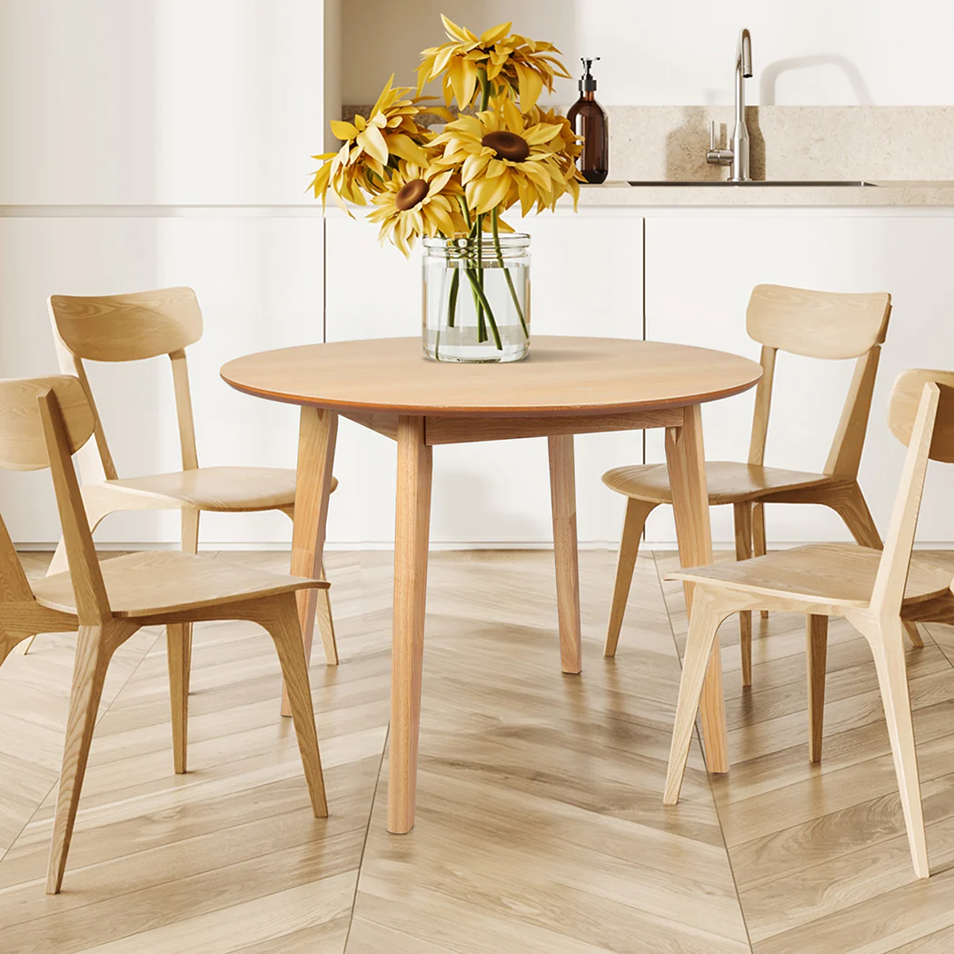 Dining Table Round Rubberwood Base 100cm - Natural - Nurns