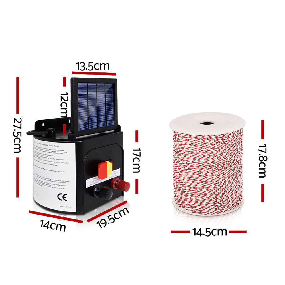 5km Solar Electric Fence Energiser Charger with 500M Tape and 25pcs Insulators - Nurns