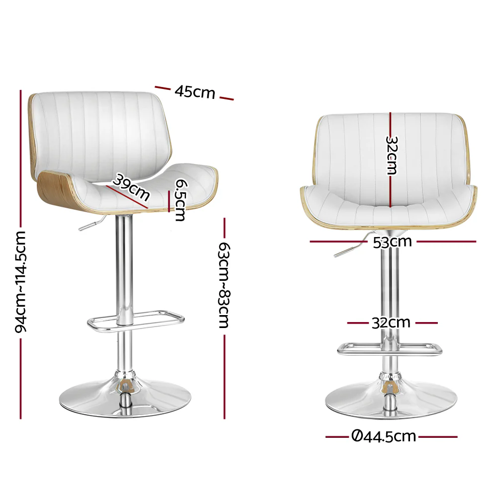 Set of 2 Preston Bar Stools Adjustable Leather Chairs - White - Nurns