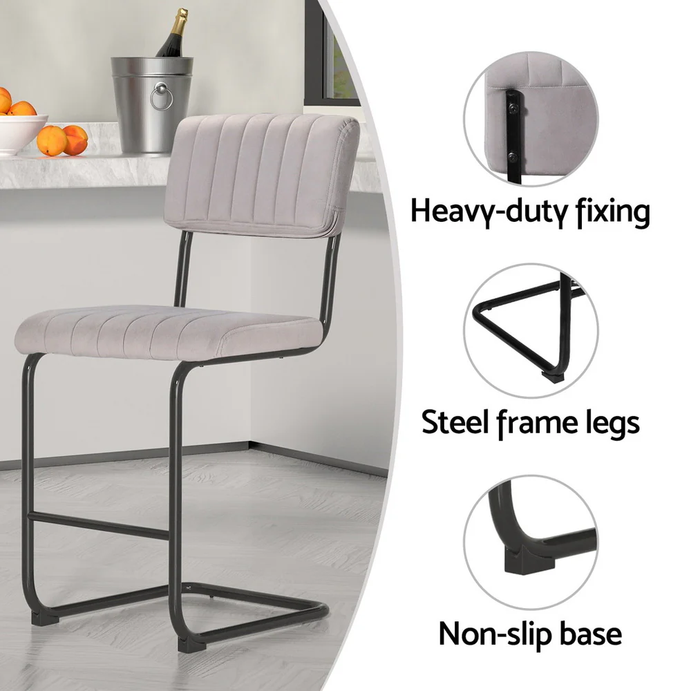 Set of 4 Nairobi Bar Stools Velvet Chairs - Grey - Nurns