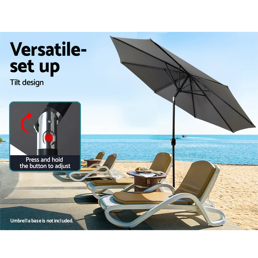 Instahut 3m Outdoor Umbrella Beach Pole Garden Patio Tilt Charcoal - Nurns