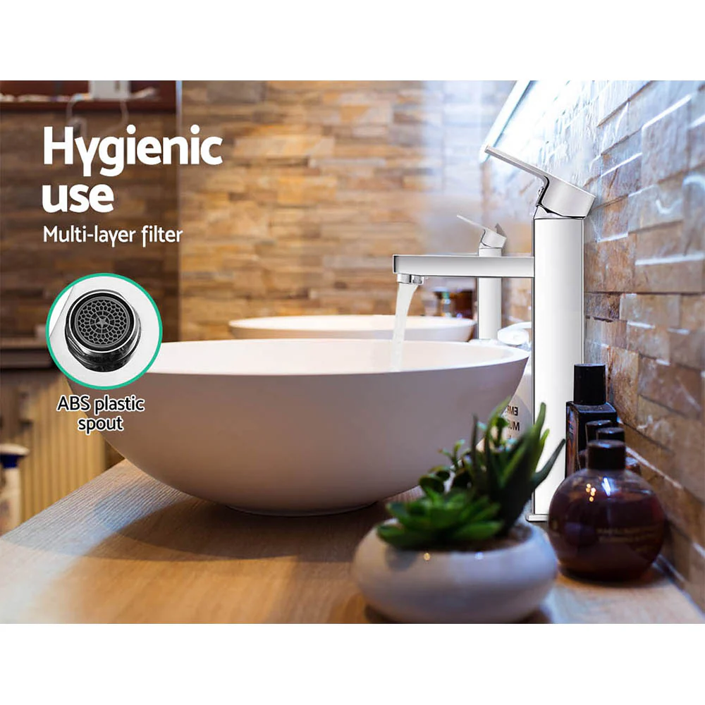 Bathroom Basin Mixer Tap Square Tall Faucet Vanity Laundry Chrome - Nurns