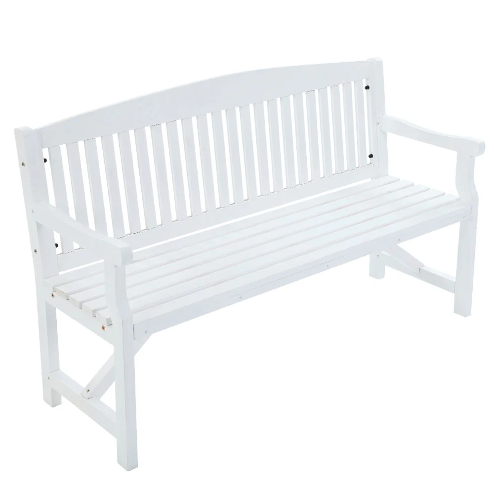 Solene Wooden Garden Bench Chair Patio Deck 3 Seater - White - Nurns