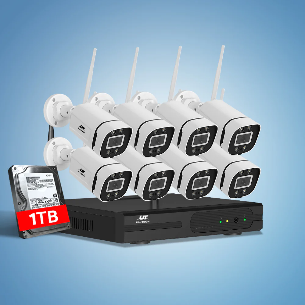 Wireless CCTV Security System 8CH NVR 3MP 8 Square Cameras 1TB - Nurns