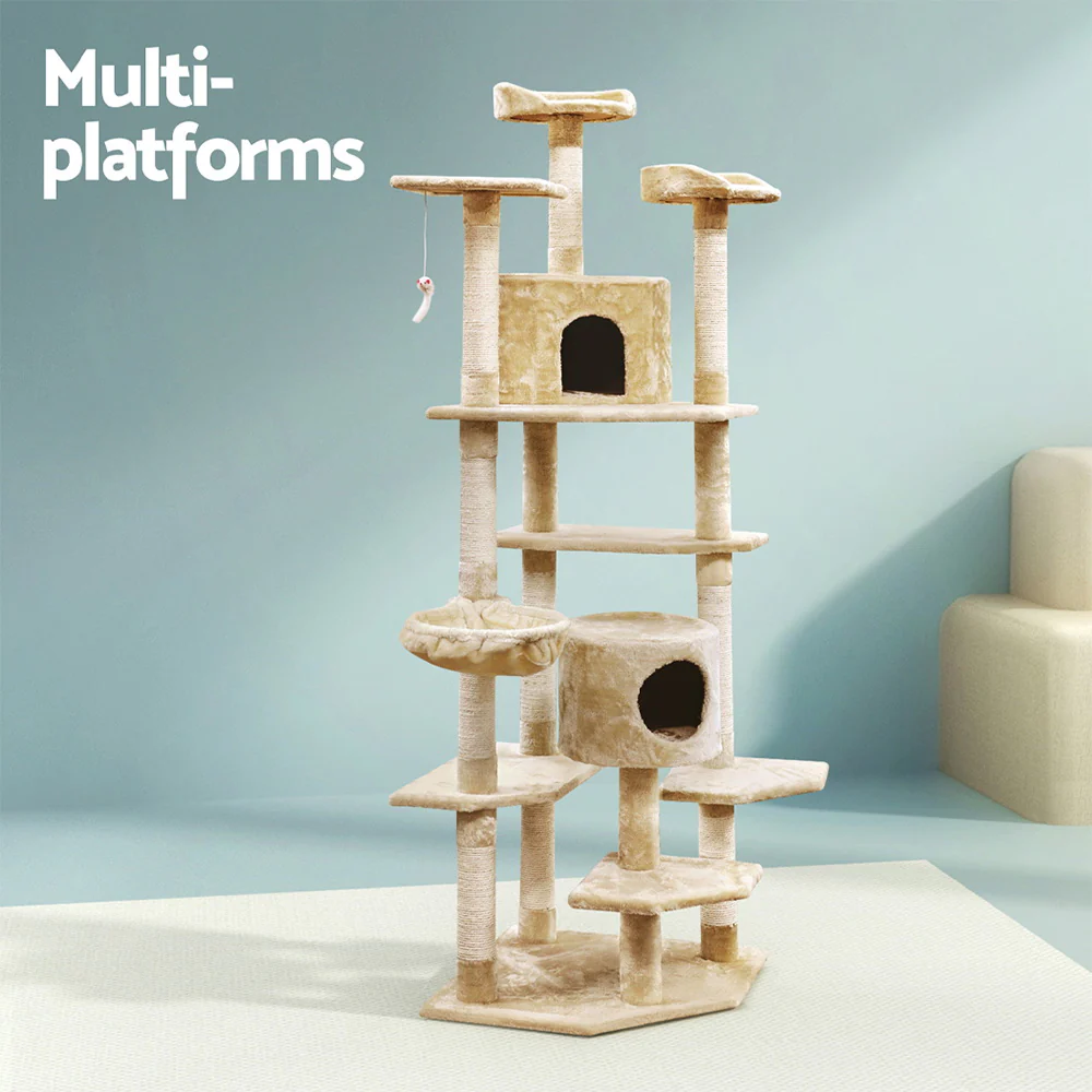 Cat Tree 203cm Trees Scratching Post Scratcher Tower Condo House Furniture Wood - Beige - Nurns