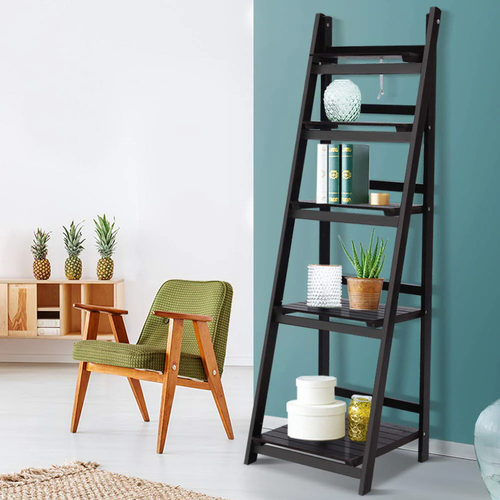 Artiss Bookshelf Corner Shelf 5 Tiers - Zane Coffee - Nurns