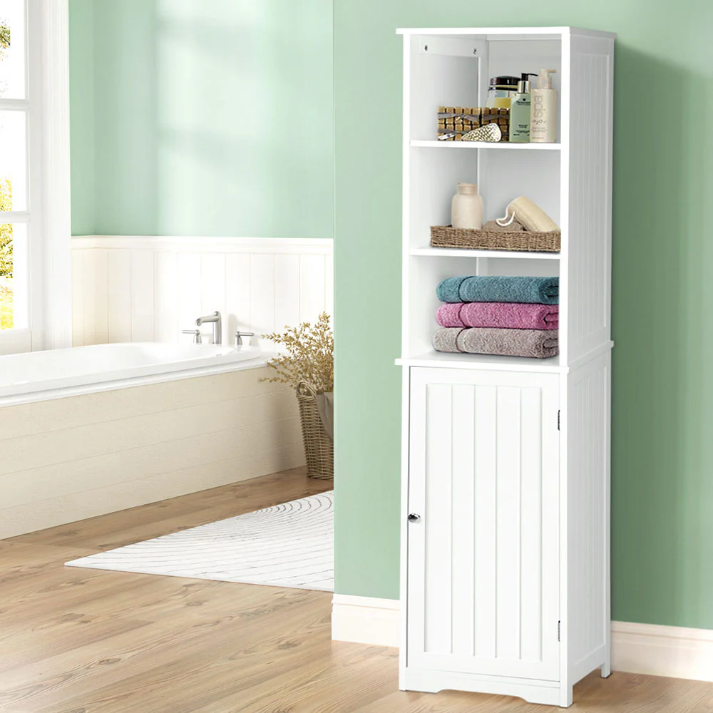Bathroom Tallboy Furniture Toilet Storage Cabinet Laundry Cupboard Tall - Nurns