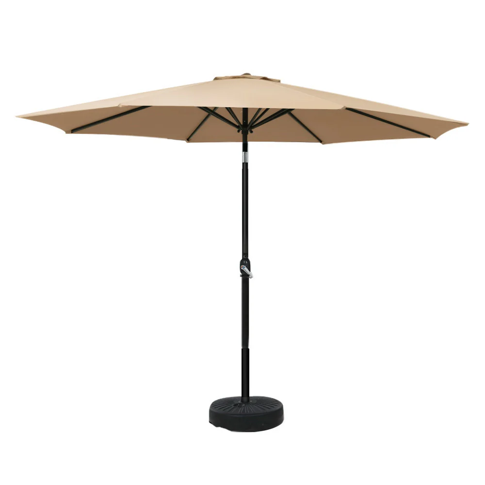 Instahut 3m Outdoor Umbrella w/Base Pole Tilt Beach Garden Patio Beige - Nurns