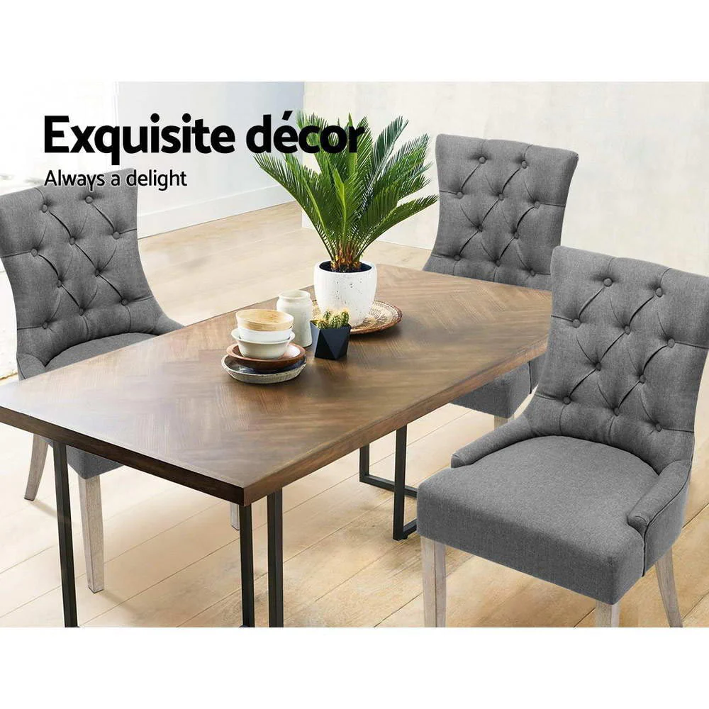 Bristol Set of 2 Dining Chairs Linen French Provincial - Grey - Nurns