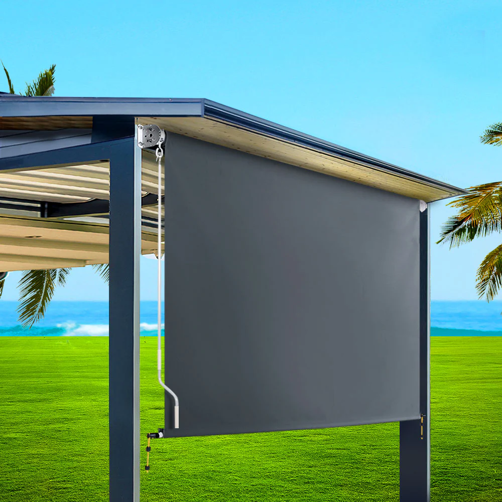 Instahut Outdoor Blinds Blackout Roll Down Awning Window Shade 2.4x2.5M Grey - Nurns